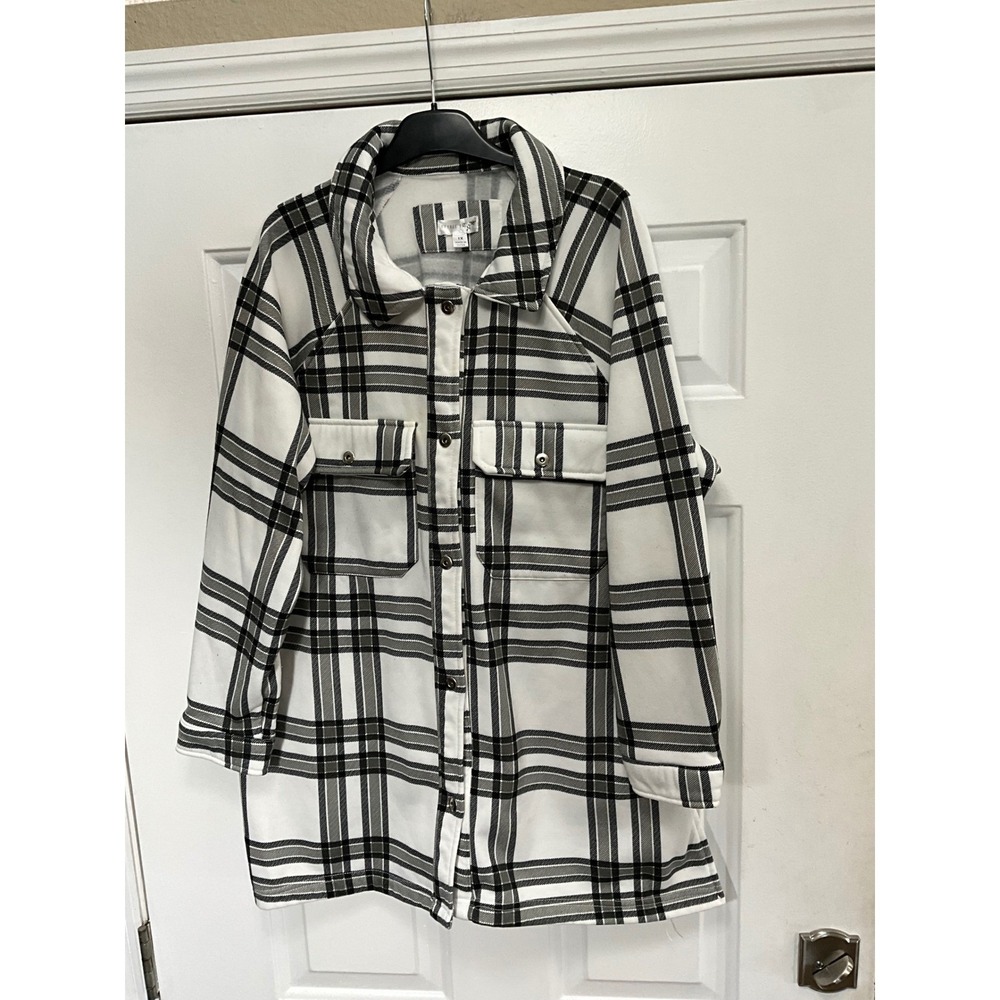 Orange Kiss Plaid Shacket Womens 1X White Black Fleece Lined Shirt Jacket